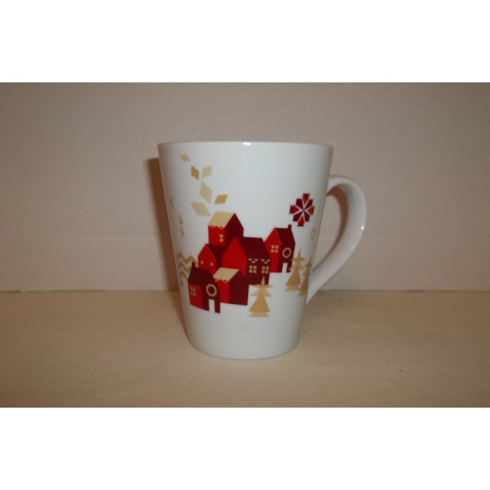 STARBUCKS Coffee MUG Country Prim Houses Winter Holiday Christmas 2013 11oz